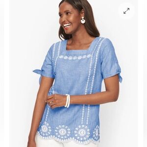 Talbot’s LINEN EMBROIDERED SQUARE
NECK TOP - EUC - petite small